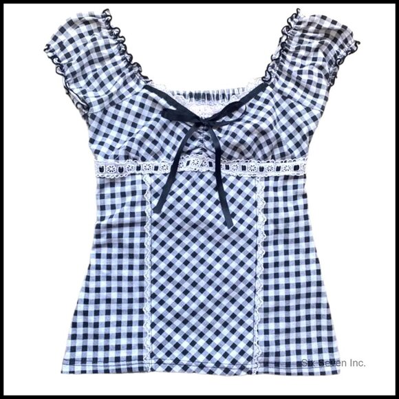 Tops - Y2K Fairy Grunge Lace Patchwork Crop Top Vintage Aesthetic Short Sleeve Tee